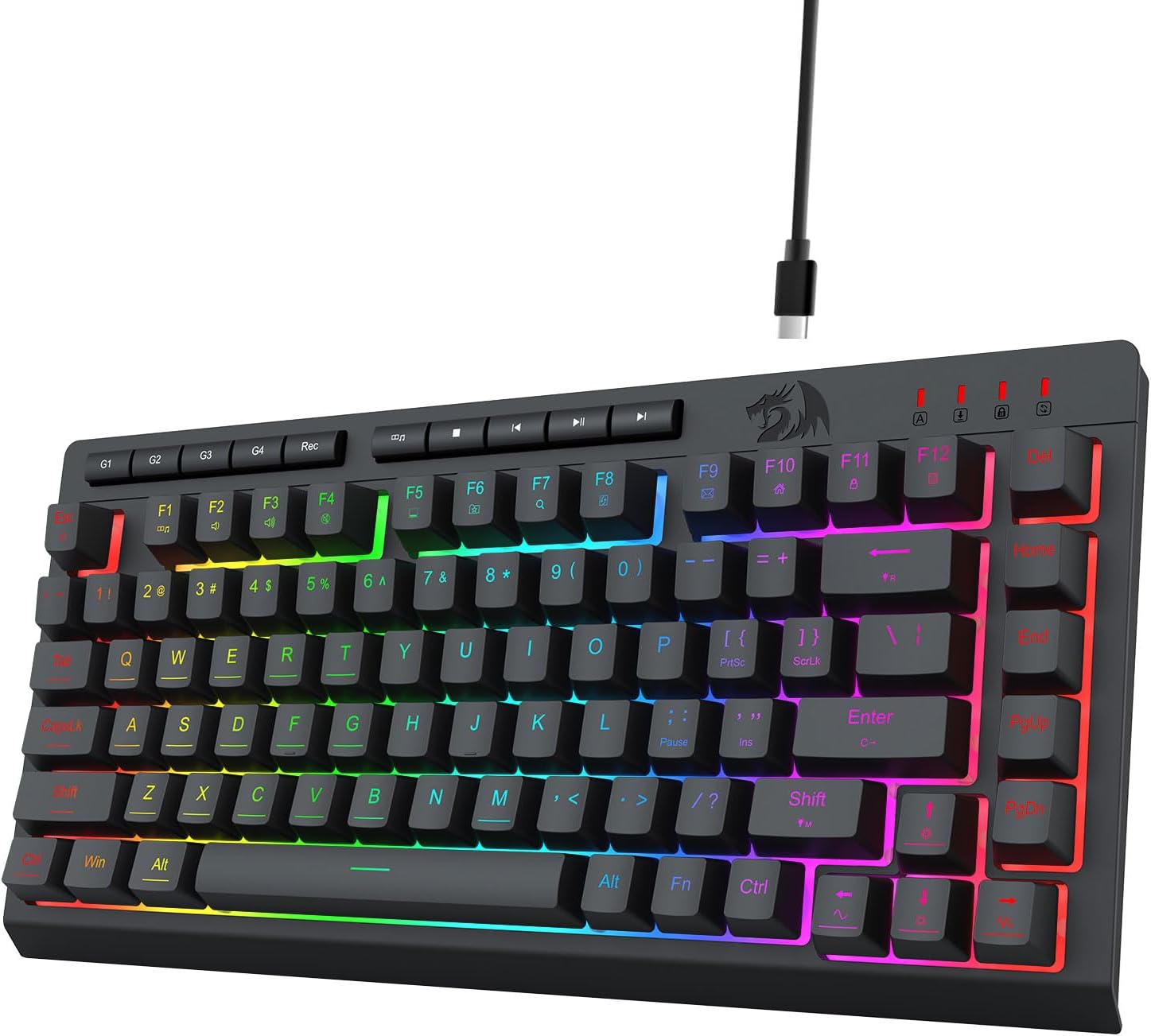 Black K524 Wired Gaming RGB Backlit, 75% Keyboard
